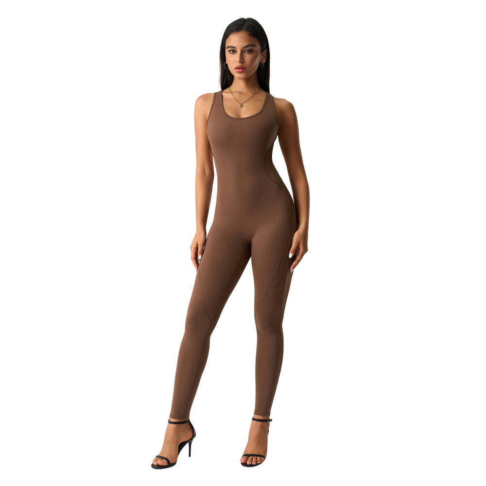 fashion nude back yoga jumpsuit with breast pad and elastic peach butt lifting yoga fitness pants dlt007