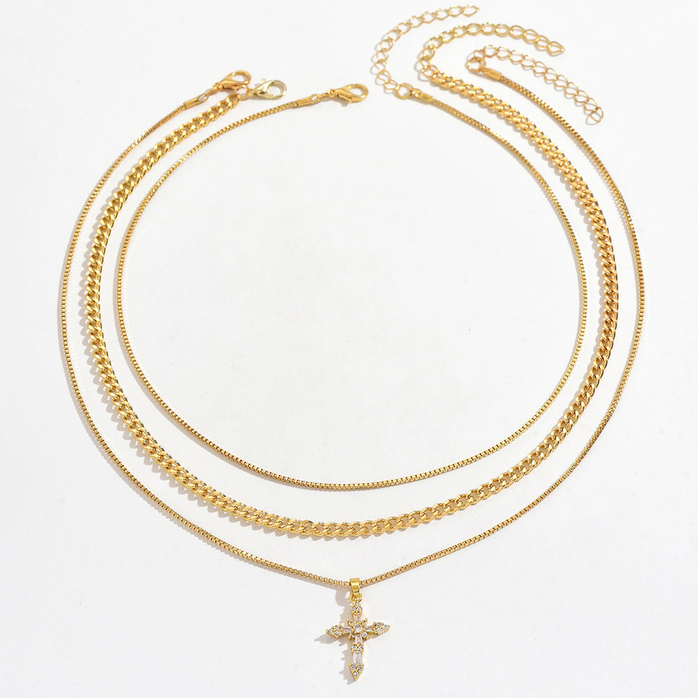 Cross pendant necklace wholesale - european and american style, multi-layered, trendy design, sweet & cool, unique clavicle chain necklace