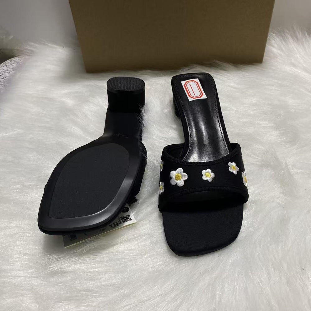 Za manufacturer silks and satins and sandals women's slippers outwear 2025new arrival summer square toe petals high heels colorful flowers