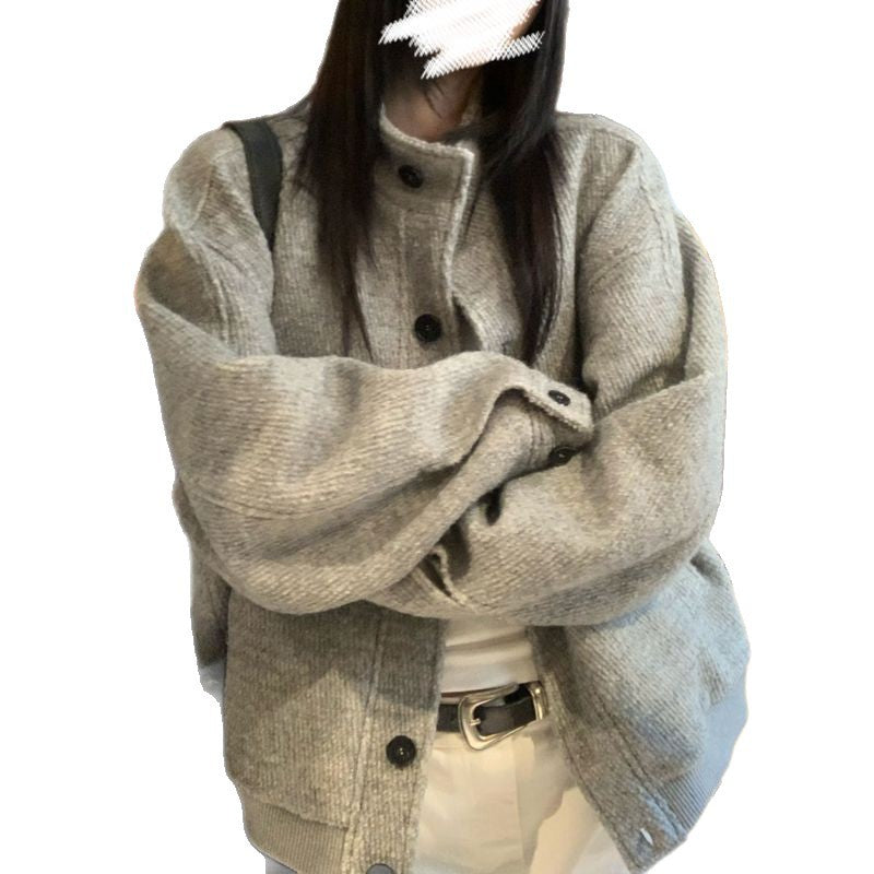 American retro stand-up collar jacket women's spring and autumn new design sense loose versatile casual baseball jersey top