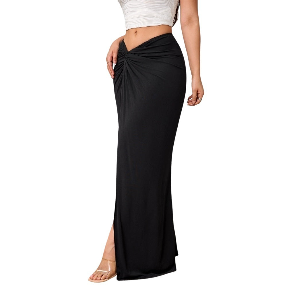 Aliexpress cross-border e-commerce women's fashion: high-end elegant midi skirt -  spring/summer new arrival - high-waisted slit skirt
