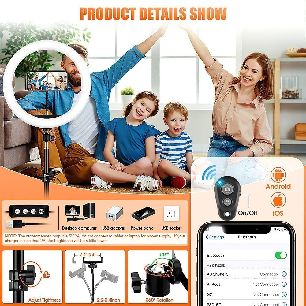 Cross-border 12 inch ring light ring filling light live stream bracket photo beauty lighting mobile phone filling light