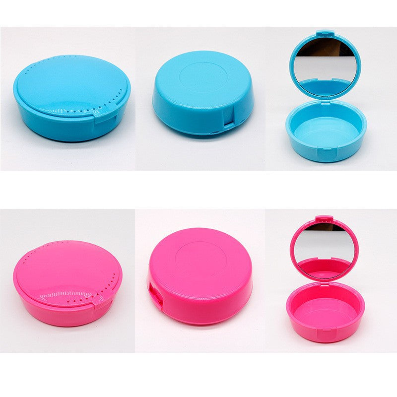 Dental Mirror Small Tooth Box Holder Tooth Storage Box, Oval Orthodontic Orthodontic Orthodontic Box, Portable Braces Box