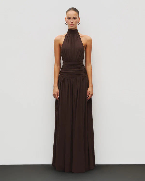 women's clothing  spring/summer new fashion halter neck sexy backless maxi dress with tie-up and slit