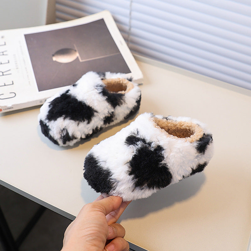 Girls' fleece-lined lambswool outdoor warm cotton shoes,  new korean style, cute fuzzy slippers, loafers