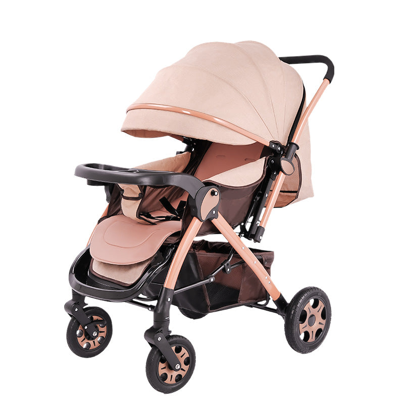 Baby stroller - reclining, foldable, all-season, two-way push, four-wheel rubber shock absorption, infant carriage