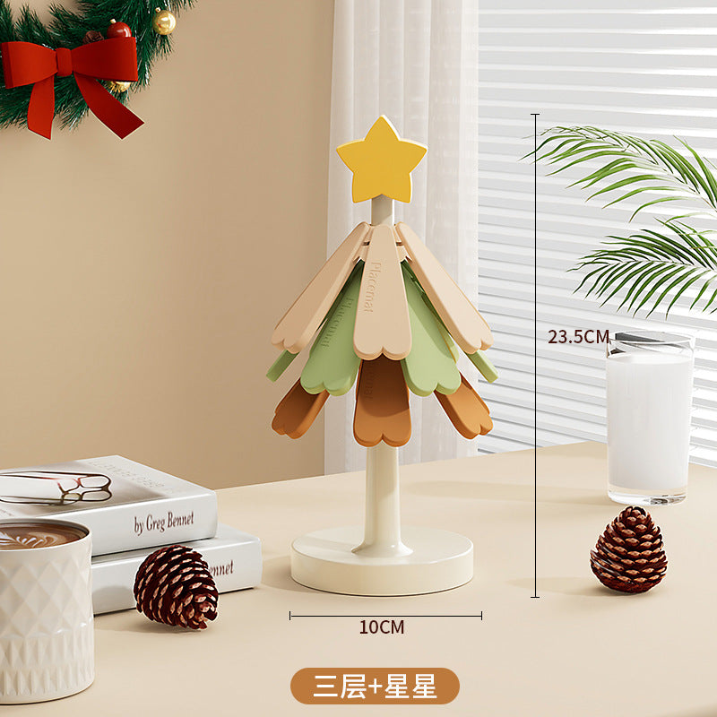 Christmas tree silicone insulation mat, a tree creative coaster, anti-scalding, foldable placemat, for home pot holder, daily use ornaments