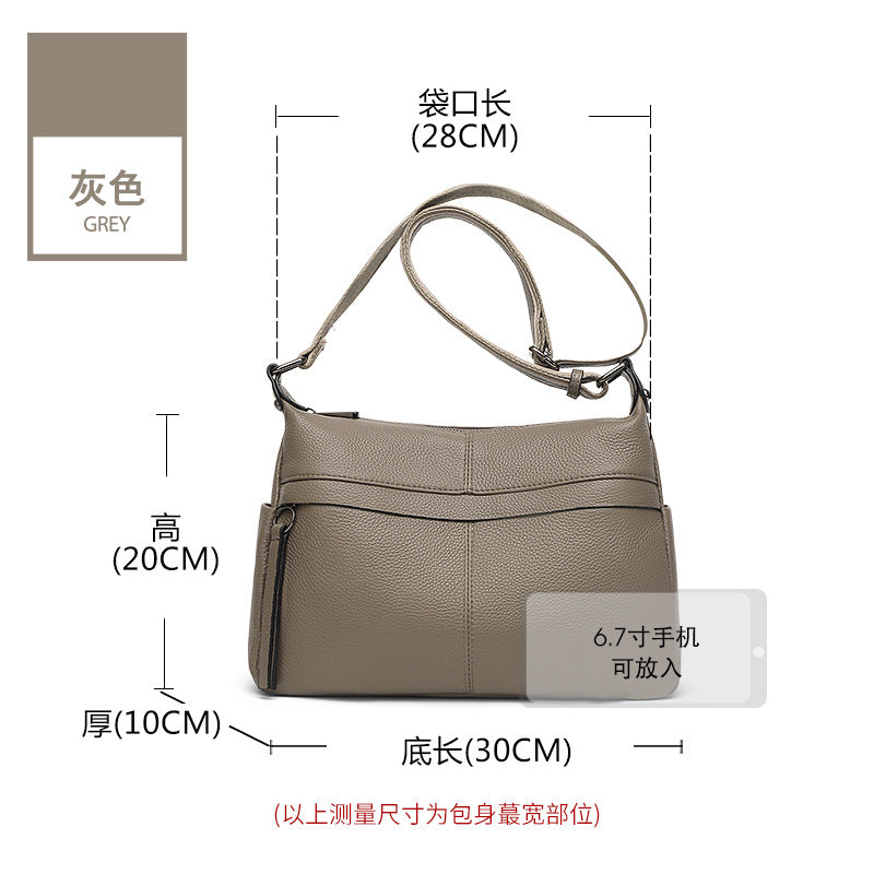 Casual leather women's messenger bag 2025 new trendy large-capacity mother messenger bag multi-bag simple cowhide shoulder bag
