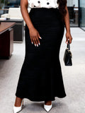 Simple polka dot top & slim-fit bodycon fishtail maxi skirt two-piece set - urban chic
