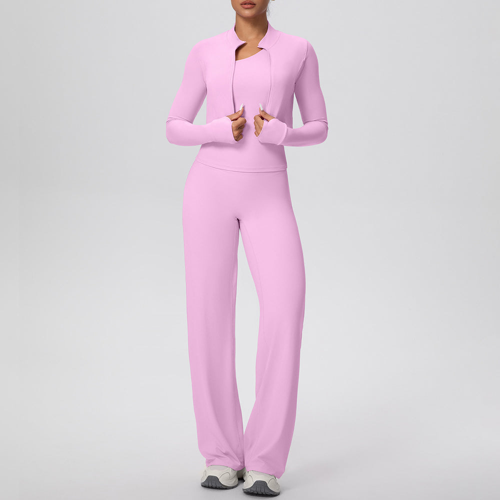 Cloud-feel outdoor casual yoga outfit - three-piece set: one-shoulder open back, high-waisted, butt-lifting, quick-dry running & fitness set