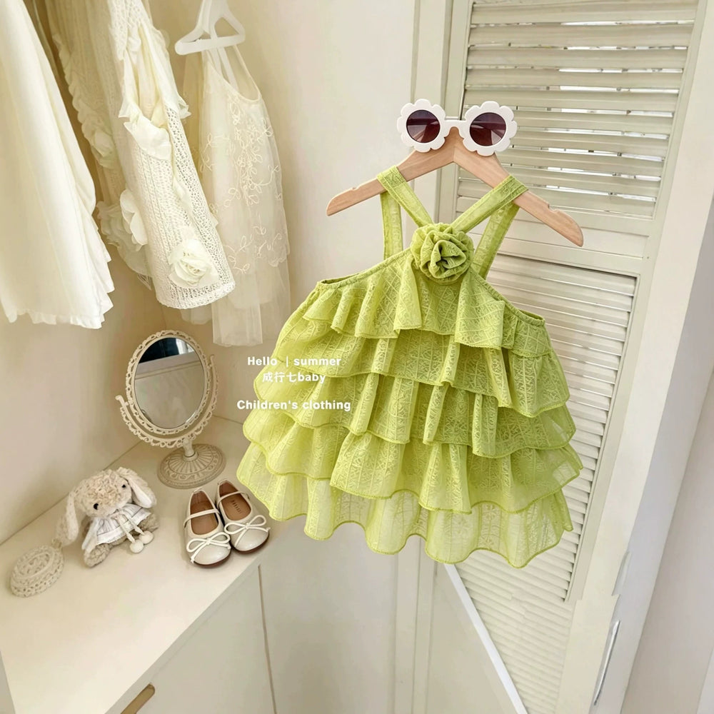 Sleeveless dress  girls' summer outfit new summer children's princess style chic baby beach dress