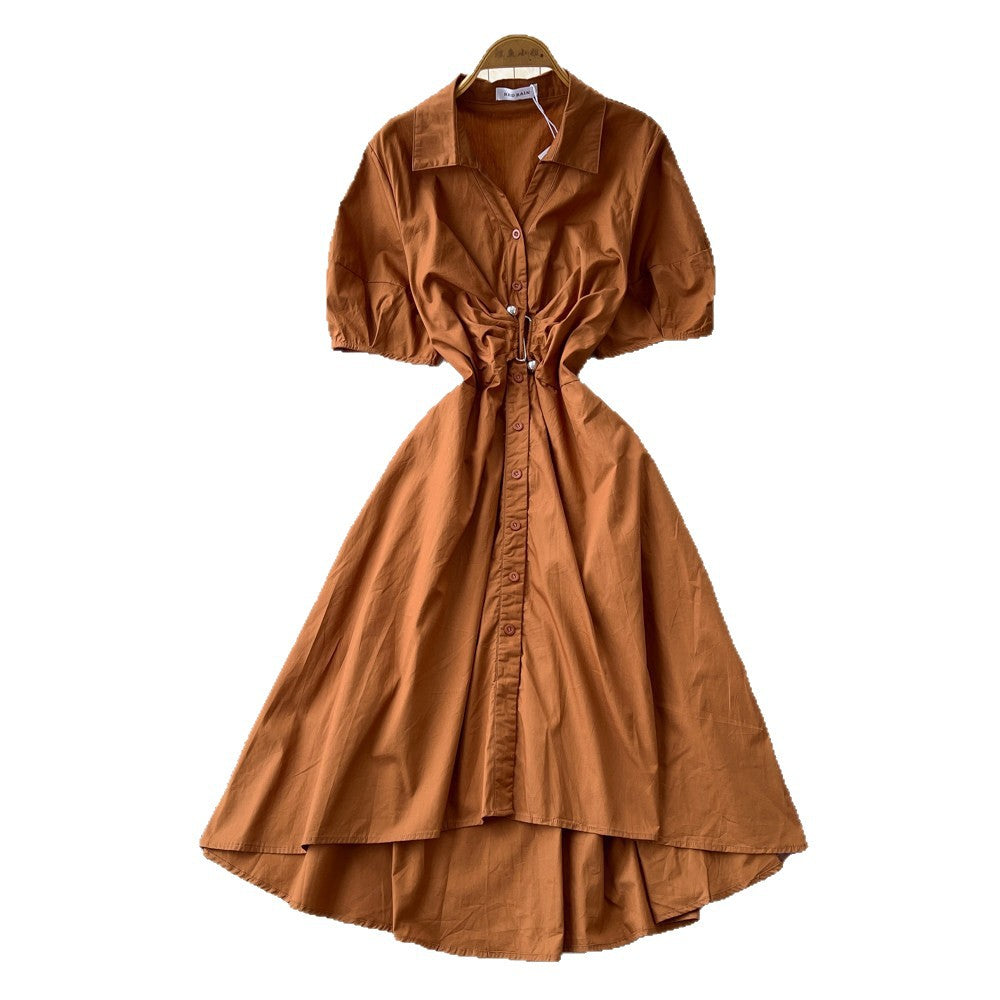 Commuting style polo collar short-sleeved shirt dress women's summersense of design waist slimming look a-line skirt summer