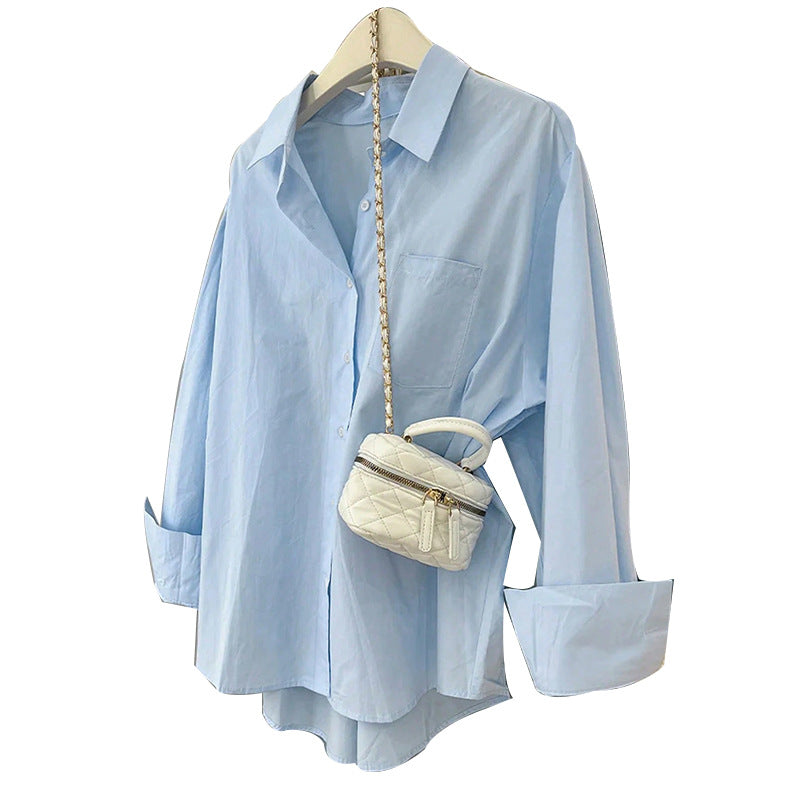 Customized solid color long-sleeved shirt women's   European and American temperament versatile shirt cardigan to map small batch processing