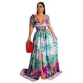 X6268 cross-border   fashion women's floral painted sleeveless v-neck maxi dress