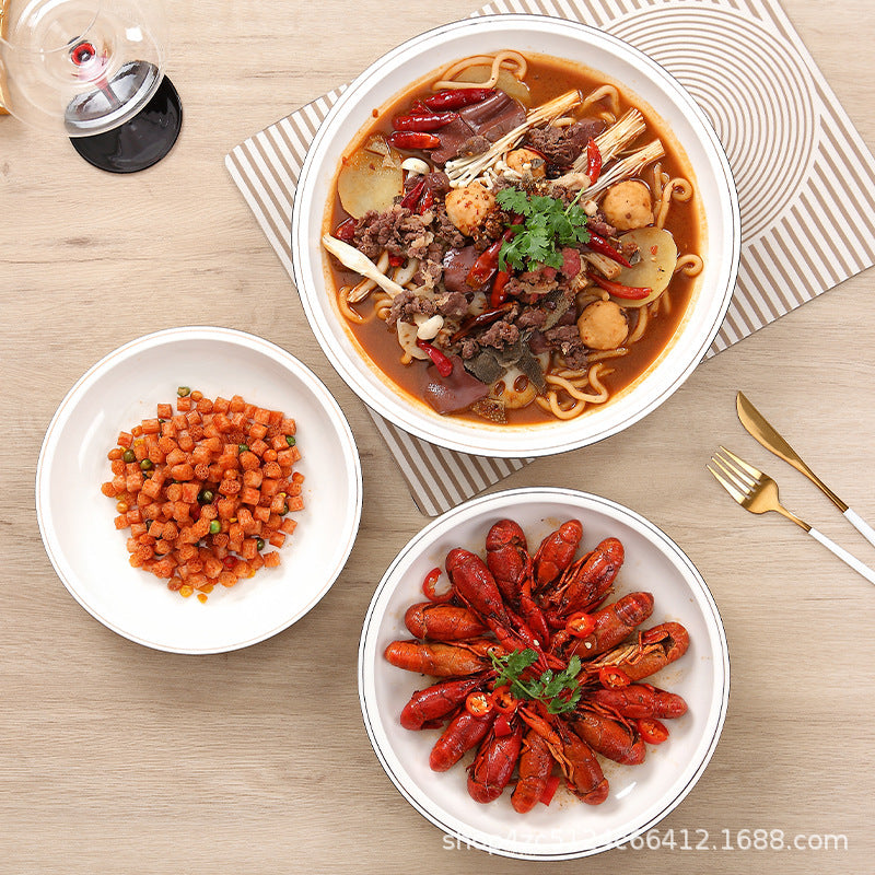 Wholesale gold-rimmed ceramic large plate deep plate thickened oven mitt soup plate boiled fish hair bloodwang for home vegetable plate large round plate
