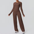 double-sided brushed pure color tight training long sleeves wide-leg yoga suit sports running fitness two-piece set