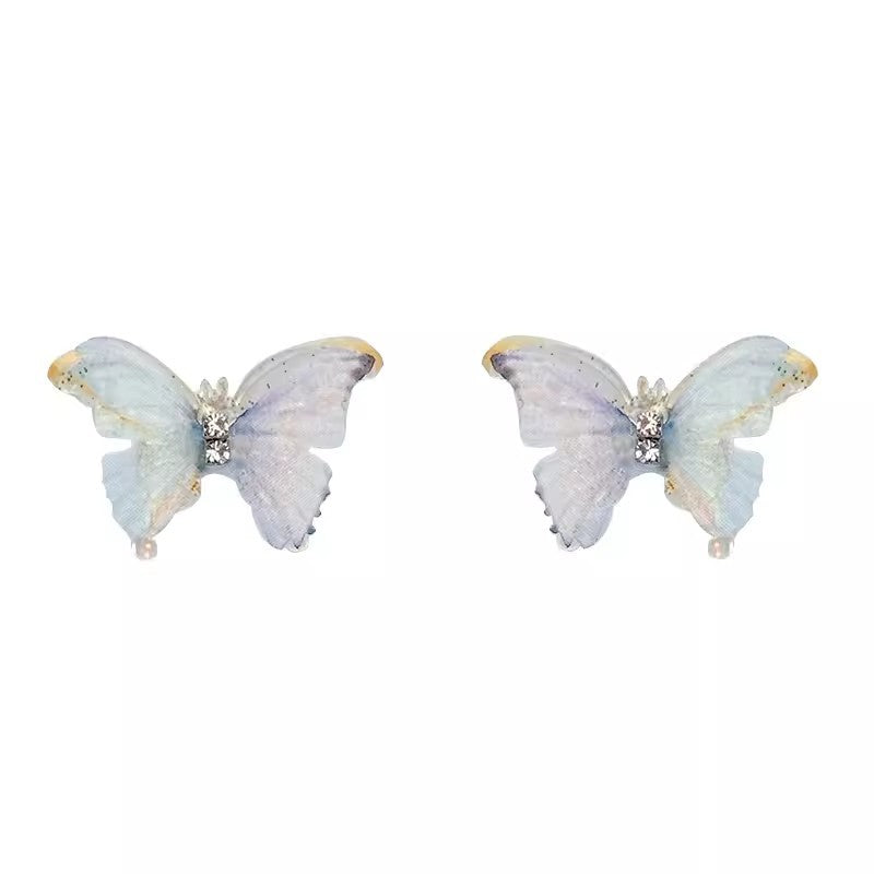 2024 new colorful butterfly silver needle stud earrings for women - summer light luxury, high-end blue earrings, unique design jewelry