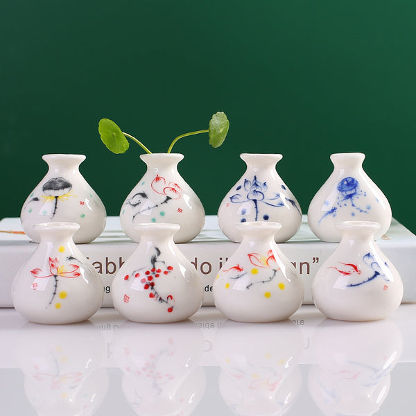 Ceramic mini vase tea table decoration pocket fingertip tea art accessories hydroponic green plant flower device manufacturer ornament
