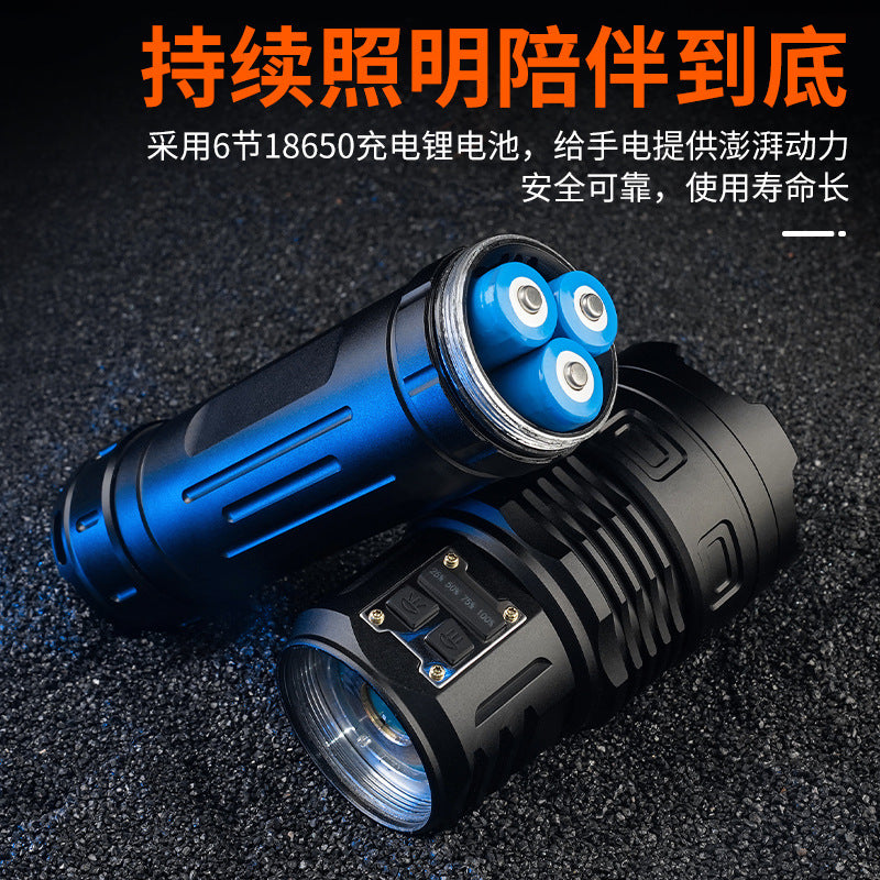 Cross-border new multi-function strong light USB charging display double switch, telescopic zoom high-power outdoor flashlight