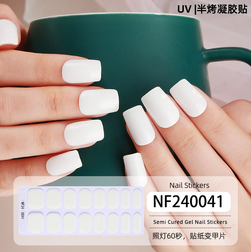 Zhengxiang new semi-cured gel nail art sticker solid color pure green onion gel UV nail sticker simple baking lamp gel nail art