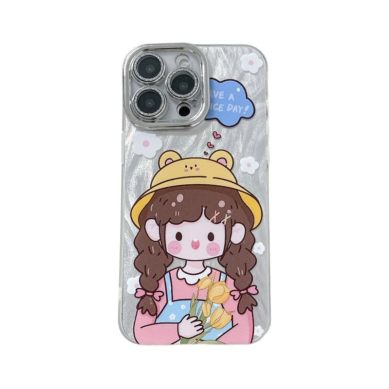 Fine hole feather yarn suitable for apple 16pro cartoon mobile phone case iphone11/13 all-inclusive lens film protective cover