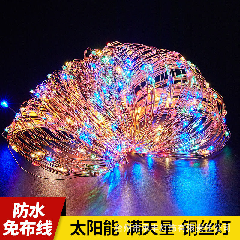 LED solar copper wire light string outdoor waterproof gypsy star light string Christmas atmosphere decoration small lights flashing belt