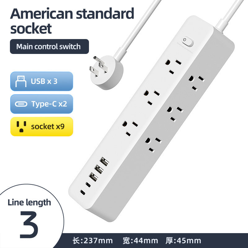 Us standard pure copper power strip multifunctional mexican socket usb power strip type-c american 110v japanese taiwanese