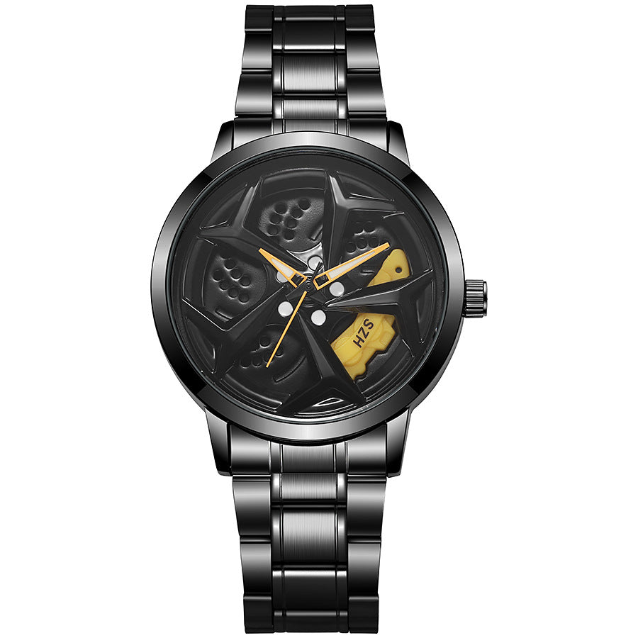 New creative tech men's steel band watch - hollow rotating dial quartz watch - dropshipping available