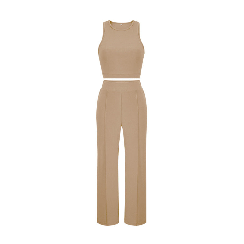 Sleeveless tank top and pants two-piece set -  us & europe cross-border solid color factory direct summer must-have set