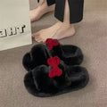 Thick sole cotton slippers for women autumn winteroutwear2024new arrivalpopularbowsbowsoutwearins furry slippers