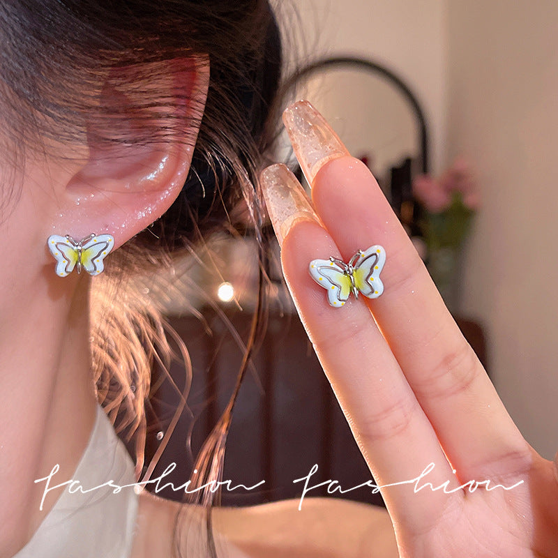 Sweet girl style gradient yellow butterfly earrings spring and summer new arrival enamel earrings niche styleclassyelegant earrings accessories