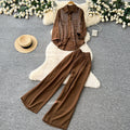 Lazy style sense of design diamond stripesshirtloose pantstwo-piece set women's spring autumwork clothingcasualelegantsuit
