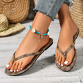 2026 summer new flip-flop casual beach thong sandals women's foreign trade plus size flat bottom simple solid color slippers