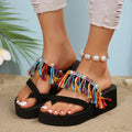 plus size platform thong sandals for women, 2025 summer new collection, tassel ethnic style, european and american butterfly sandals