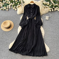 Light mature style lapel lantern sleeve red a-line dress women's springelegance waist slimming lookpleated long skirt