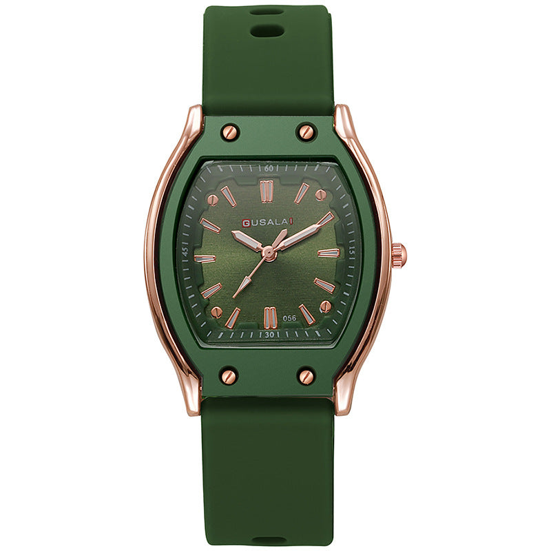 New arrival tweed style wine barrel square women's silicone watch high-looking women's watch student women's niche style quartz watch