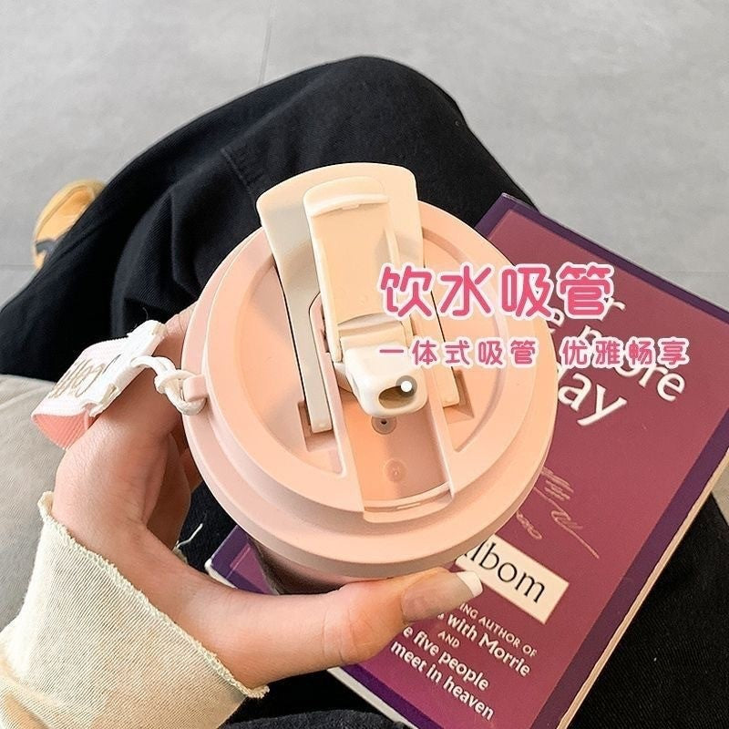 New arrival high-looking lily of the valley coffee cup stainless steel liner thermos cup double drink portable straw water cup goddess cup