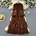 French chic lace patchwork tie-waist ruffle hem dress - women's autumn slimming elegant maxi dress