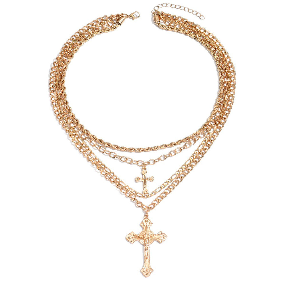 Multi-layered necklace wholesale european and american cross-border new niche cross retro jewelry easter clavicle chain for women