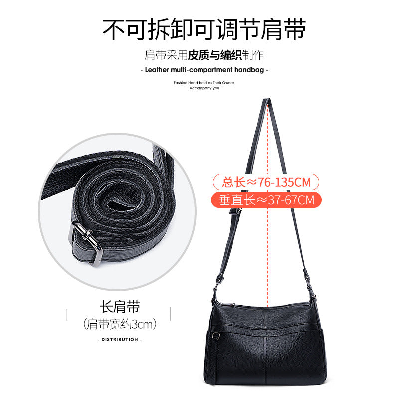 Casual leather women's messenger bag 2025 new trendy large-capacity mother messenger bag multi-bag simple cowhide shoulder bag