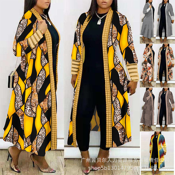 New European and American large-size women's clothing tie-dye printing striped splicing casual cardigan-APU6862 series loose