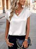 Women's satin t-shirt - spring/summer new arrivals -  us & european style - solid color business v-neck casual pullover top