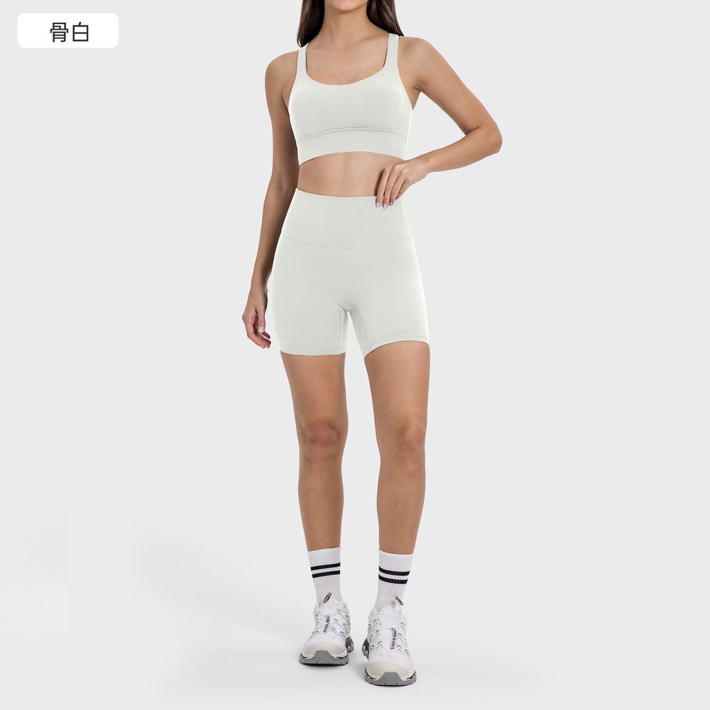 High-intensity yoga shorts set: shockproof sports bra with high-waisted, butt-lifting, no-t-back yoga shorts for women