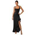 C7690 cross-border   fashion women's elegant sexy slit hem dress