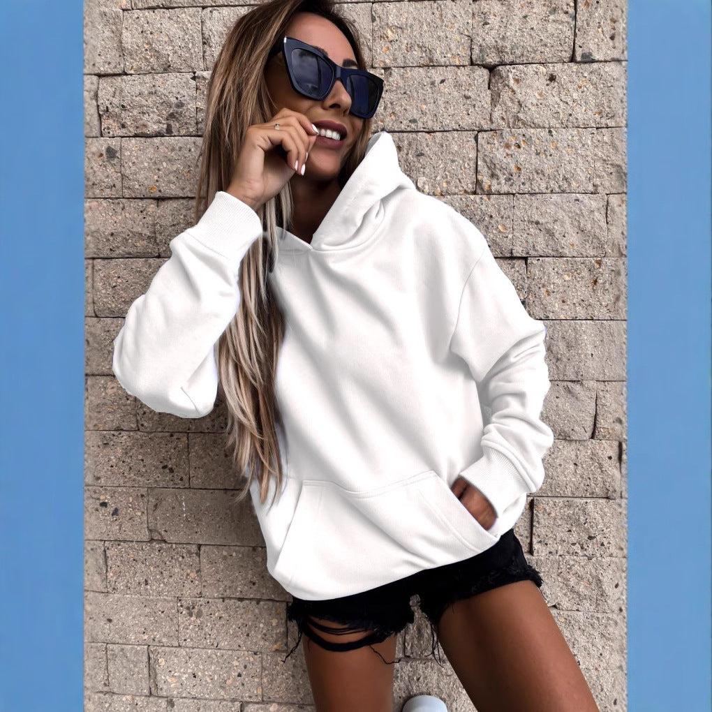 EBAY  explosion, autumn and winter long-sleeved solid color pullover hooded sweater top women's clothing