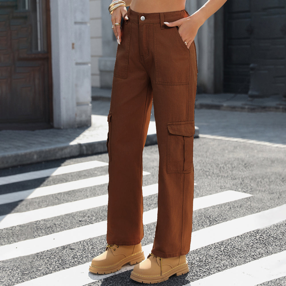 European and american cross-border e-commerce  independent site new streetwear fashion multi-pocket cargo straight-leg denim jeans for women