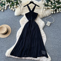 Accessible luxury diamond halter pure desire style dress women's summer black v neck waist slimming look large swing long skirt vacation style
