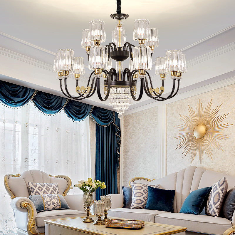 Living room lamp modern simple atmosphere light luxury hall high-end lighting villa duplex building American lamp crystal chandelier