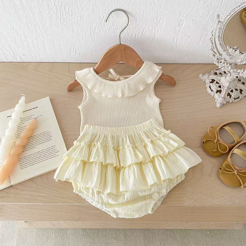 K-style vest sleeveless baby lotus leaf style tops baby princess two-piece set thin summer bag butt suit trendy