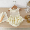 K-style vest sleeveless baby lotus leaf style tops baby princess two-piece set thin summer bag butt suit trendy